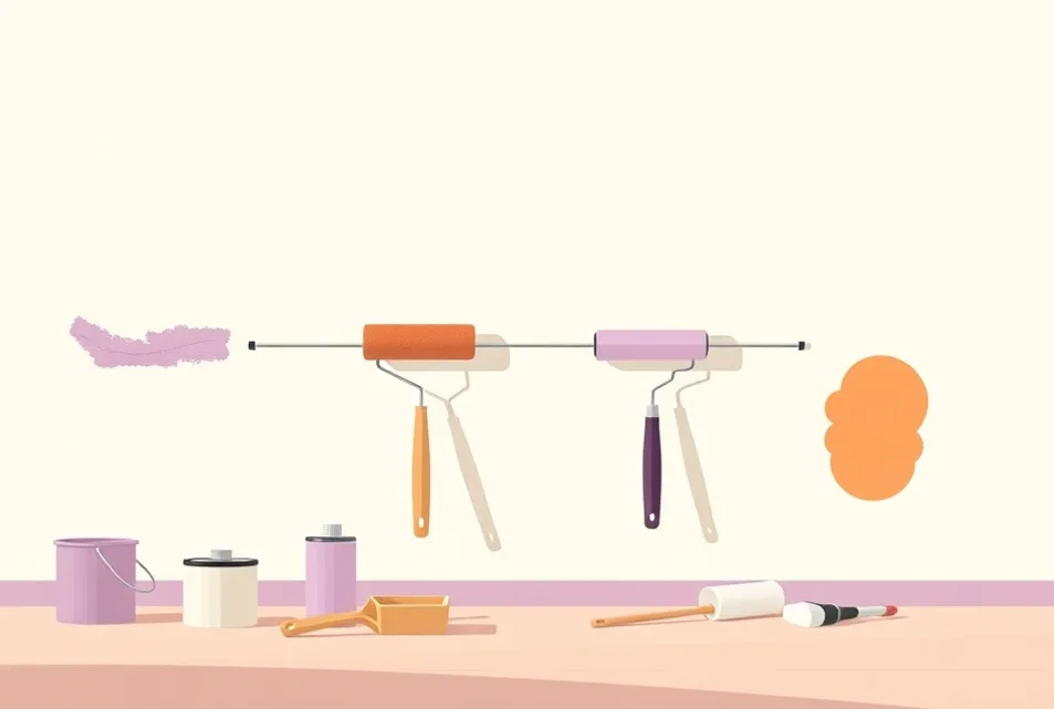 Outils de peinture disposés dans l'ordre des étapes du chantier