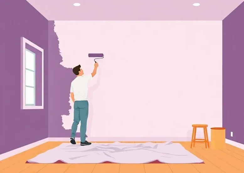 Peintre appliquant la peinture au rouleau sur un mur de salon